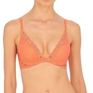 NATORI FEATHERS CONTOUR PLUNGE BRA in Bright Orange Cantaloupe Sz 34B